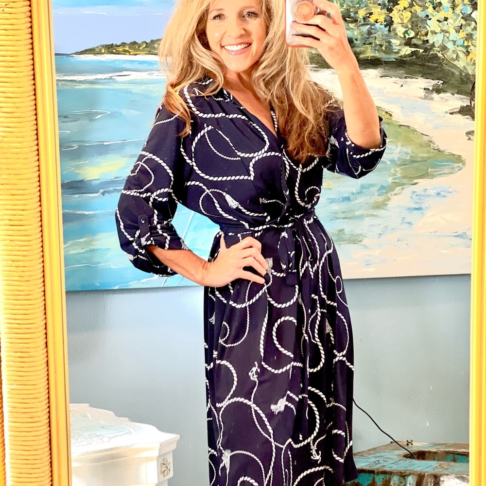 ⚓️Nina Leonard, Nautical Ropes Dress, Excellent Condition, Gorgeous Print,XL